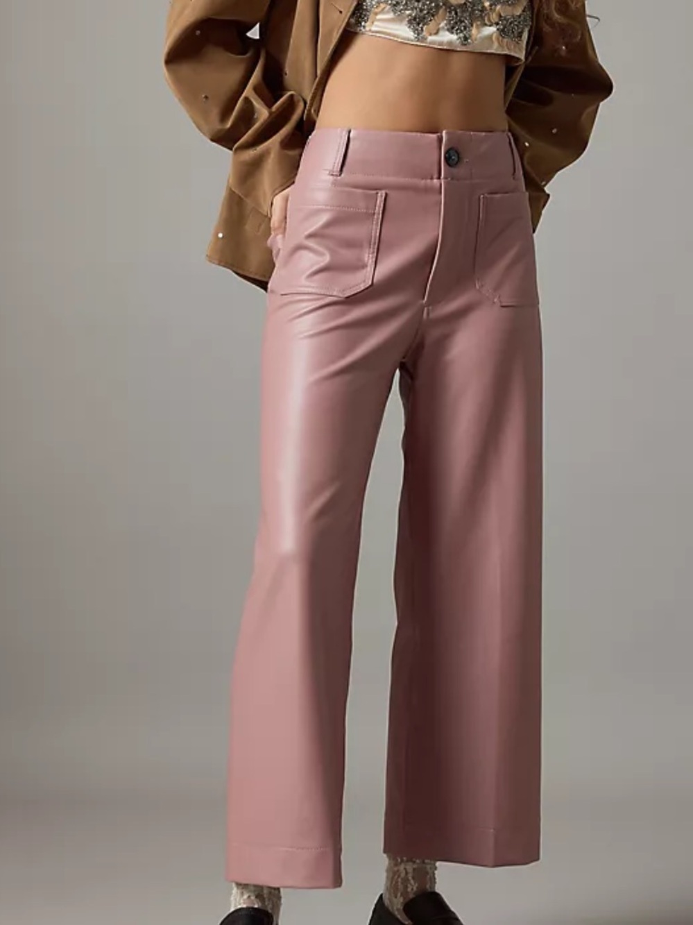 Anthropologie Maeve Colette lavender faux leather cropped wide leg pants size 27